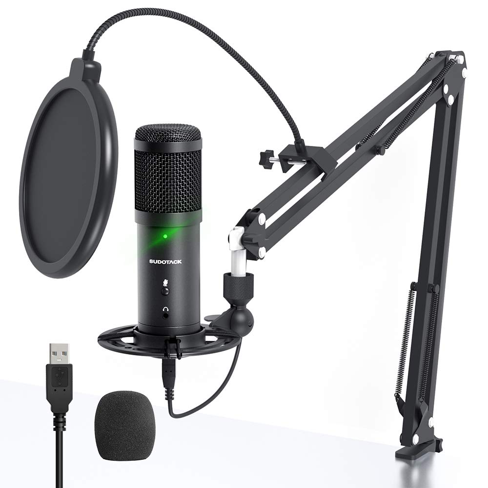 SUDOTACK USB Streaming PC Microphone, Zero-Latency Monitoring Professional 192kHz/24Bit Studio Cardioid Condenser Mic Kit with Mute Button, for Podcasting,Gaming,Home Recording,YouTube