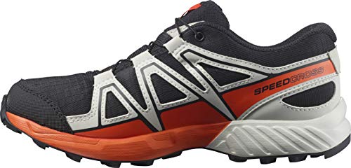 Salomon Kids Speedcross CLIMASALOMON Waterproof Trail Running Shoes, Black/Lunar Rock/Cherry Tomato, 15 US Unisex Little