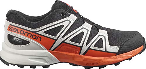 Salomon Kids Speedcross CLIMASALOMON Waterproof Trail Running Shoes, Black/Lunar Rock/Cherry Tomato, 15 US Unisex Little