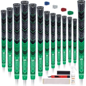 saplzie hybrid rubber golf grips 13 pack, all weather design, 13 grips with all kits, multi-compound hybrid golf club grips, cl04 series, standard size, green