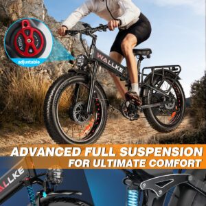 W Wallke X3 Pro Electric Bike for Adults Folding 750W-Exceed 1000W Standard Max Speed 32MPH 48V 20AH 26 Inch Fat Tire EBike Mountain Electric Bicycle Full Suspension 7-Speed