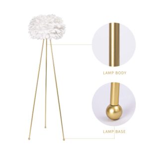 Maxax Feather Floor Lamp, Tripod Floor Lamp with White Feather Shade, Standing Light for Bedrooms/Dining Room/Living Room/Kitchen, Gold Classic