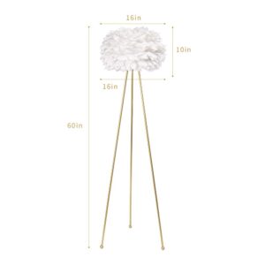 Maxax Feather Floor Lamp, Tripod Floor Lamp with White Feather Shade, Standing Light for Bedrooms/Dining Room/Living Room/Kitchen, Gold Classic