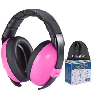 champs baby ear muffs, baby earmuff noise protection reduction headphones for 0-3 years babies, toddler, infant, safety hearing ear muff shooting range hunting season [pink]