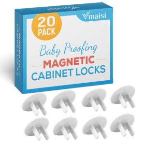 60 pack - baby proofing magnetic cabinet locks 20 locks & 2 keys bundle with 38 pack baby proofing outlet covers