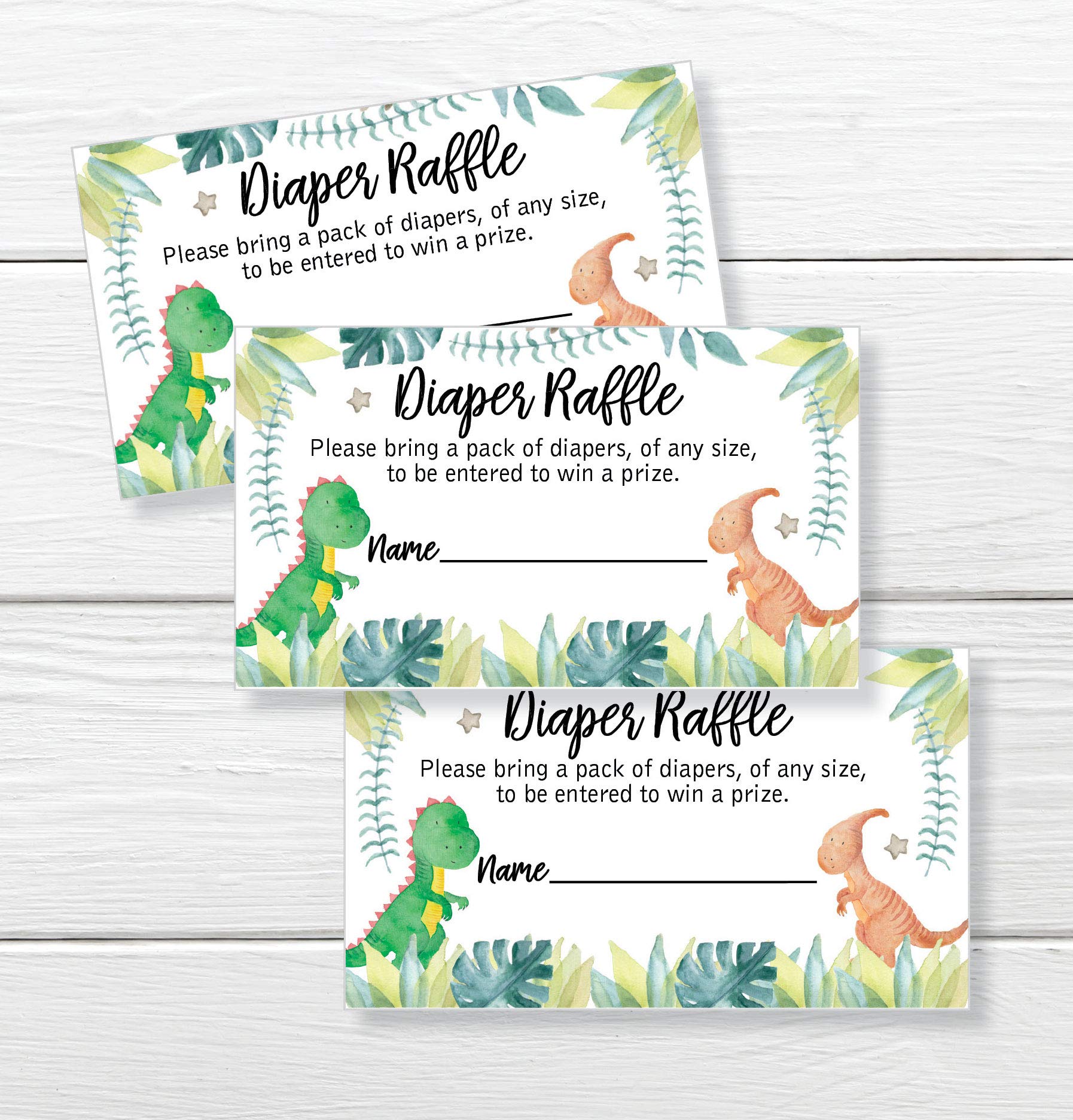 All Ewired Up 50 Dinosaur Diaper Raffle Tickets Diaper Raffle Ticket Lottery Insert Cards Baby Shower Invitations, Supplies and Games for Baby Reveal Party, Gender Neutral Bring a Pack of Diapers