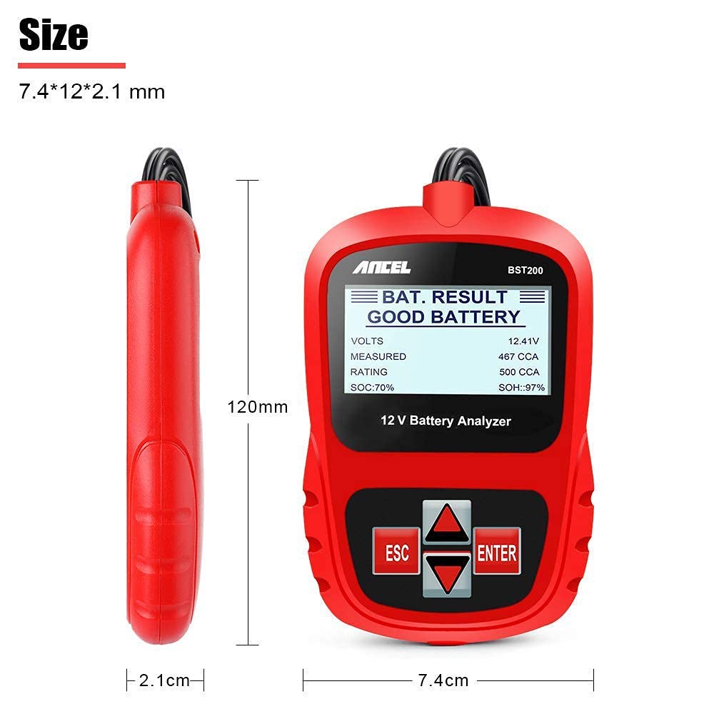 ANCEL BST200 Car Battery Load Tester 12V 100-1100 CCA Automotive Bad Cell Test Tool Digital Analyzer with ANCEL Protective Case Storage Bag