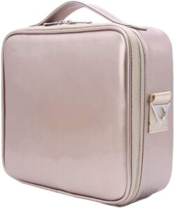 relavel cosmetic case makeup case travel train case professional portable cosmetic artist storage bag with adjustable dividers for cosmetics makeup brushes and adjustable shoulder strap (rose gold)