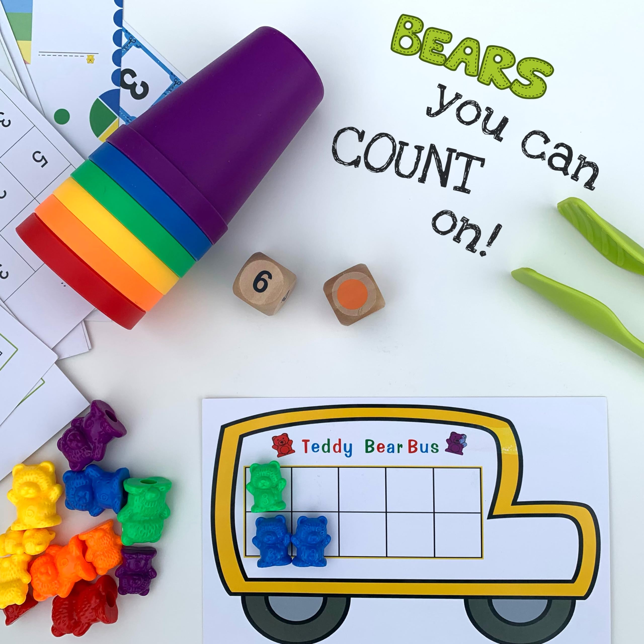 Counting Bears - Math Manipulatives Preschool Learning Activities - Learn Addition, Subtraction, Colors, Sorting and Stacking - STEM Toys for PreK to Kindergarten Toddler Boys and Girls Ages 3+