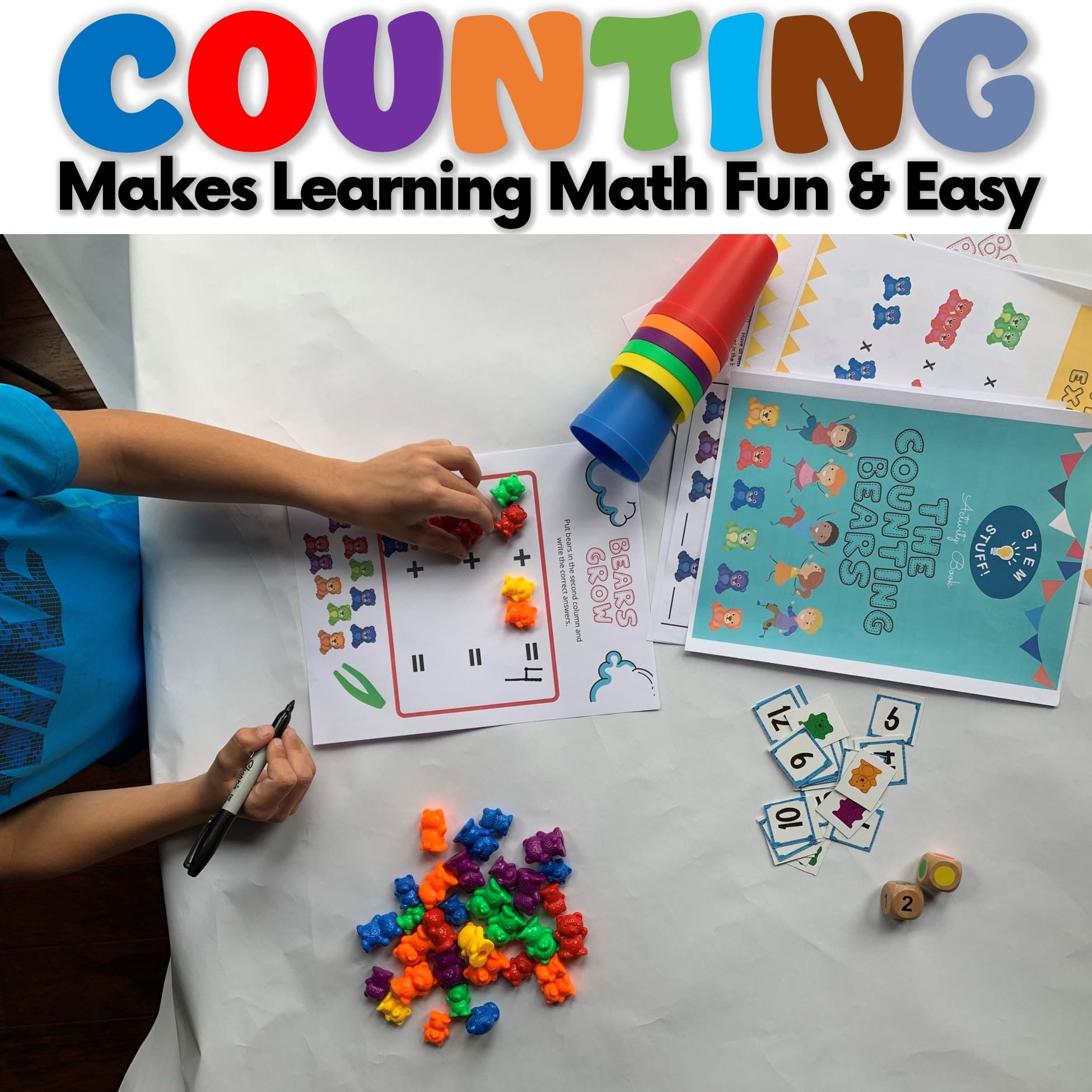 Counting Bears - Math Manipulatives Preschool Learning Activities - Learn Addition, Subtraction, Colors, Sorting and Stacking - STEM Toys for PreK to Kindergarten Toddler Boys and Girls Ages 3+