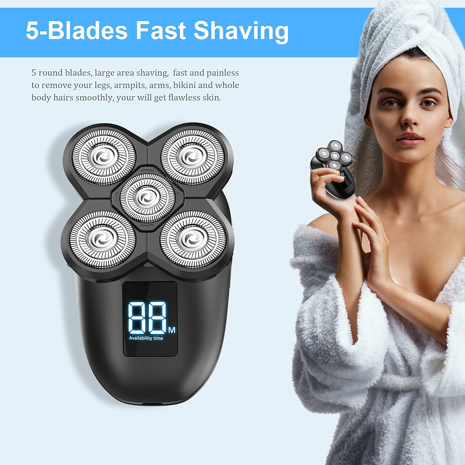 Electric Shaver for Women 5 in 1 Beauty Shavers Set for Whole Body, Legs,Underarms, with Face Cleansing Brush, Hair Clipper and Nose Hair Trimmer, Rechargeable Cordless Fast Charge Razor Wet Dry Use