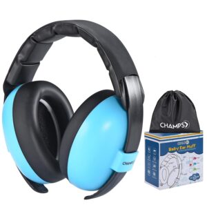 champs baby ear muffs, baby earmuff noise protection reduction headphones for 0-3 years babies, toddler, infant, safety hearing ear muff shooting range hunting season [blue]