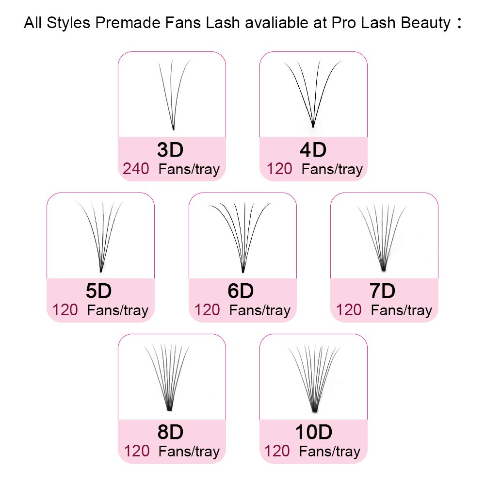 PRO LASHBEAUTY Premade Volume Eyelash Extensions 5D, D Curl, 0.10mm, 14mm, Vegan, Individual, False Eyelash Extensions