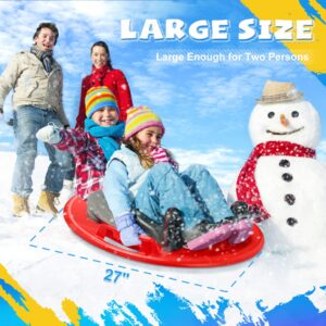 27” 2 Pack Snow Sled for Kids Heavy-Duty Downhill Plastic Sled Cold Resistant Toboggan Sled Outdoor 1-2 Rider Snow Sleds for Adults Durable Saucer Sleds with 2 Handles Round Sled Discs for Winter