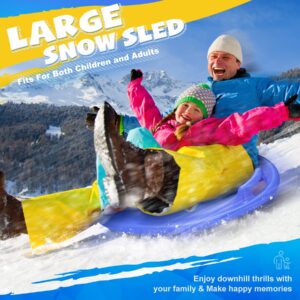 27” 2 Pack Snow Sled for Kids Heavy-Duty Downhill Plastic Sled Cold Resistant Toboggan Sled Outdoor 1-2 Rider Snow Sleds for Adults Durable Saucer Sleds with 2 Handles Round Sled Discs for Winter