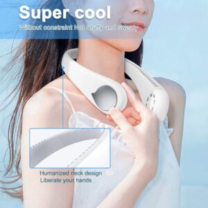 Hanging Neck Fan, Hand Free Leafless Neckband Fan - Powerful Dual Wind Head, Adjustable 3 Speed 360 Degree& Rechargeable Wearable Necklace Fan with Long-Lasting Battery for Sports Home Outdoor