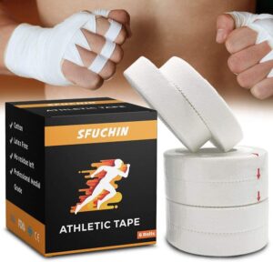 white athletic tape (6 pack 0.5" 10 yards) - finger tape - medical tape - foot tape - no sticky residue & easy to tear - for rock climbing, jiu-jitsu, grappling, martial arts, hockey stick, lifters