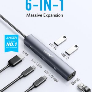 Anker 6-in-1 USB C Hub with 65W Power Delivery, 4K HDMI, 1Gbps Ethernet, USB Ports for MacBook Air, iPad Pro, XPS, and More