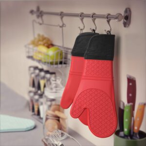 Tribal Cooking Extra Long Oven Mitts - Silicone Oven Mitt Set - Heat Resistant Mittens and Pot Holders - Silicone Kitchen Baking Gloves - Heat Resistance to 500 Degrees, Non Slip, Double Layered