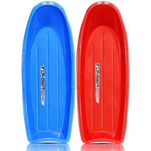 snow sled 2 pack - 48“ plus size toboggan 2 person sled for kids and adult lightning saucer sleds for winter sledding durable plastic snow scooter winter outdoor grass dune game