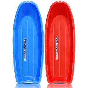 Snow Sled 2 Pack - 48“ Plus Size Toboggan 2 Person Sled for Kids and Adult Lightning Saucer Sleds for Winter Sledding Durable Plastic Snow Scooter Winter Outdoor Grass Dune Game