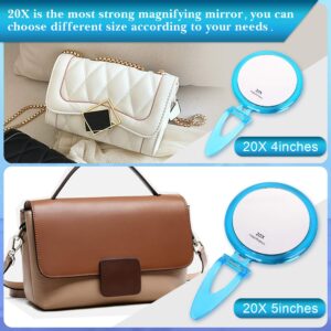 Magnifying Mirror 20X with Stand, Handheld Mirror with Handle, Portable Hand Mirror with Magnification, 5 Inch, Foldable, Double sided, Round, Blue