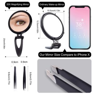 Magnifying Mirror 20X with Stand, Handheld Mirror with Handle, Portable Hand Mirror with Magnification, 5 Inch, Foldable, Double sided, Round, Blue