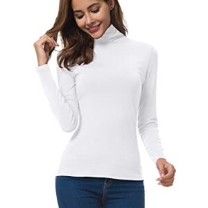 Womens White Turtleneck Tops Long Sleeve Lightweight Slim Active Shirt White Medium