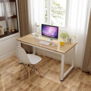 Computer Desk, 43in Wood Work Desk Large Gaming Writing Desk PC Laptop Table Study Workstation Home Office Furniture (Burlywood)