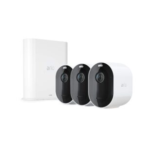 arlo pro 3 - home security 3 camera system, wire-free 2k video with hdr, color night vision, spotlight, 160° view, 2-way audio, siren, works with alexa (renewed)