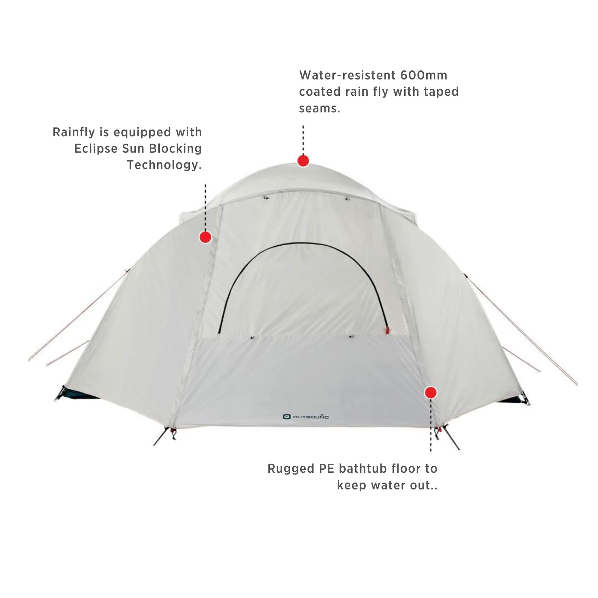 Outbound 8 Person 3 Season Lightweight Easy Set Up Dome Camping Tent Heavy Duty 600mm Coated Blackout Rainfly and Zip Carrying Bag, White/Gray