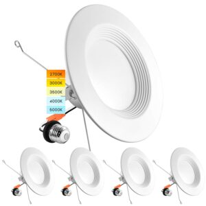 luxrite 5/6 inch led recessed retrofit downlight, 14w=90w, cct color selectable 2700k | 3000k | 3500k | 4000k | 5000k, dimmable can light, 1100 lumens, wet rated, energy star, baffle trim (4 pack)