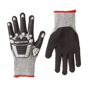 amazoncommercial 13g silversilk & sandy nitrile gloves with impact protection (grey/black), size s, 1-pair