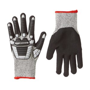 AmazonCommercial 13G SilverSilk & Sandy Nitrile Gloves with Impact Protection (Grey/Black), Size S, 1-Pair