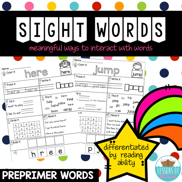 Sight Word NO PREP Differentiated Interactive Worksheets ~ Preprimer Words