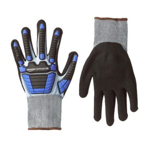amazoncommercial 18g goldsilk & sandy nitrile gloves with impact protection on back (blue/black), size l, 3-pairs