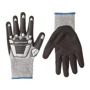 amazoncommercial 13g silversilk & sandy nitrile gloves with impact protection (grey/black), size xl, 3-pairs