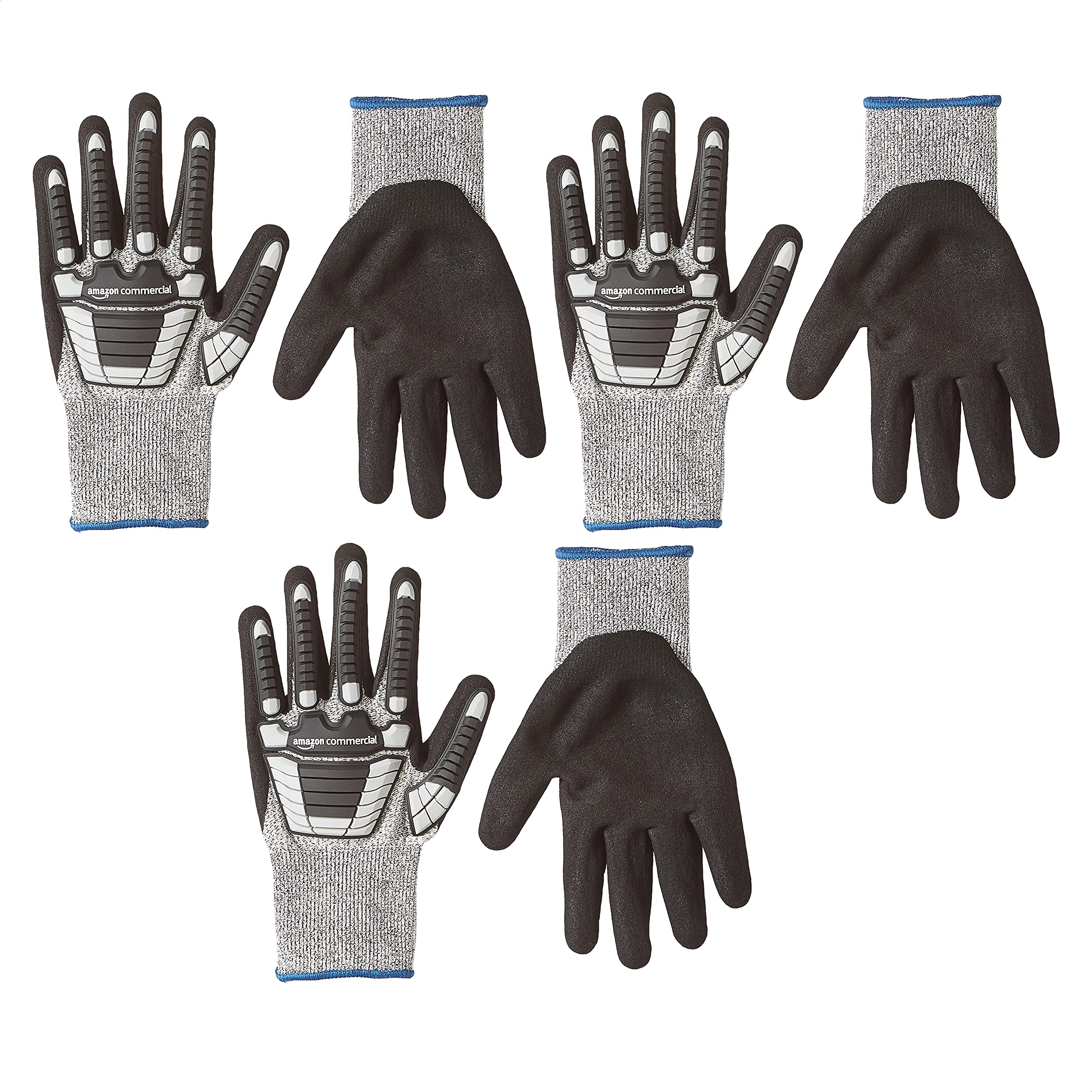 AmazonCommercial 13G SilverSilk & Sandy Nitrile Gloves with Impact Protection (Grey/Black), Size XL, 3-Pairs