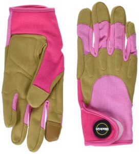 miracle-gro mg86208/wsm synthetic leather palm gloves – small-medium, women’s high dexterity spandex back gloves with hook and loop closure