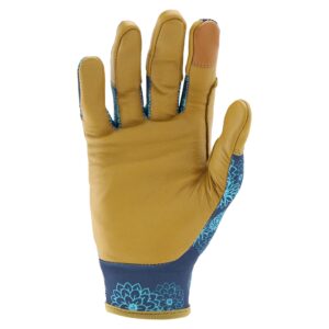 Miracle-Gro MG86213/WSM Premium Goatskin Padded Palm Gloves – Floral, Small-Medium, High Dexterity Spandex Back Gloves for Women Blue