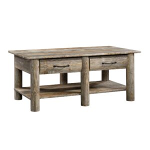 sauder boone mountain coffee table, l: 43.07" x w: 23.47" x h: 17.95", rustic cedar finish