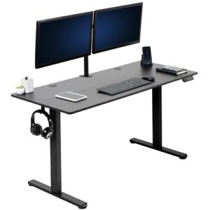 vivo electric 55 x 24 inch stand up desk, complete height adjustable standing home & office workstation with memory controller, black top, black frame, desk-e155tb
