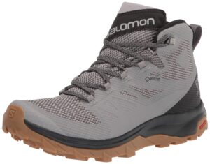 salomon outline mid gore-tex hiking boots for men, frost gray/black/alloy, 10.5
