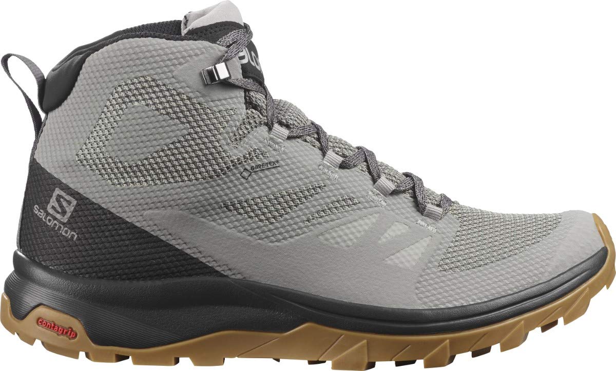 Salomon Outline Mid Gore-TEX Hiking Boots for Men, Frost Gray/Black/Alloy, 10.5