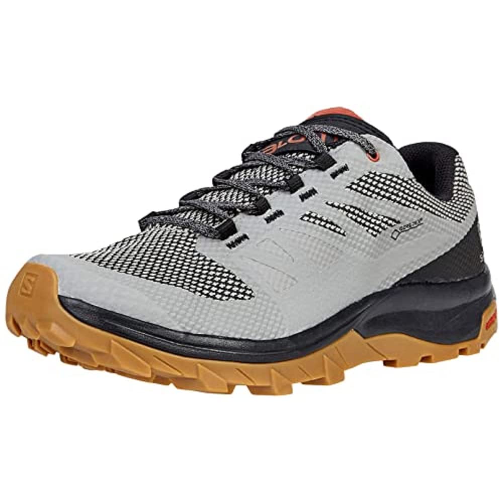 Salomon Outline Gore-TEX Hiking Shoes for Men, Frost Gray/Black/Burnt Brick, 7