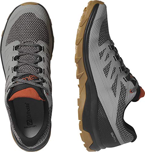 Salomon Outline Gore-TEX Hiking Shoes for Men, Frost Gray/Black/Burnt Brick, 7