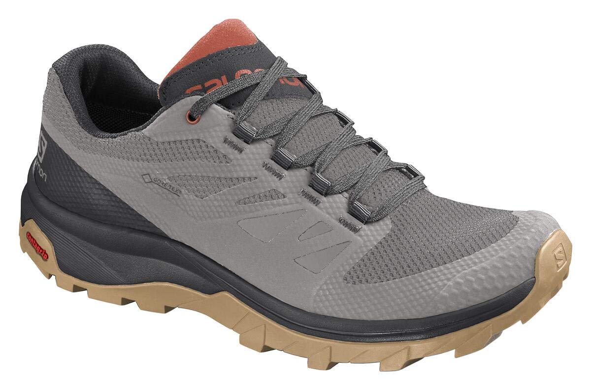 Salomon Outline Gore-TEX Hiking Shoes for Men, Frost Gray/Black/Burnt Brick, 7