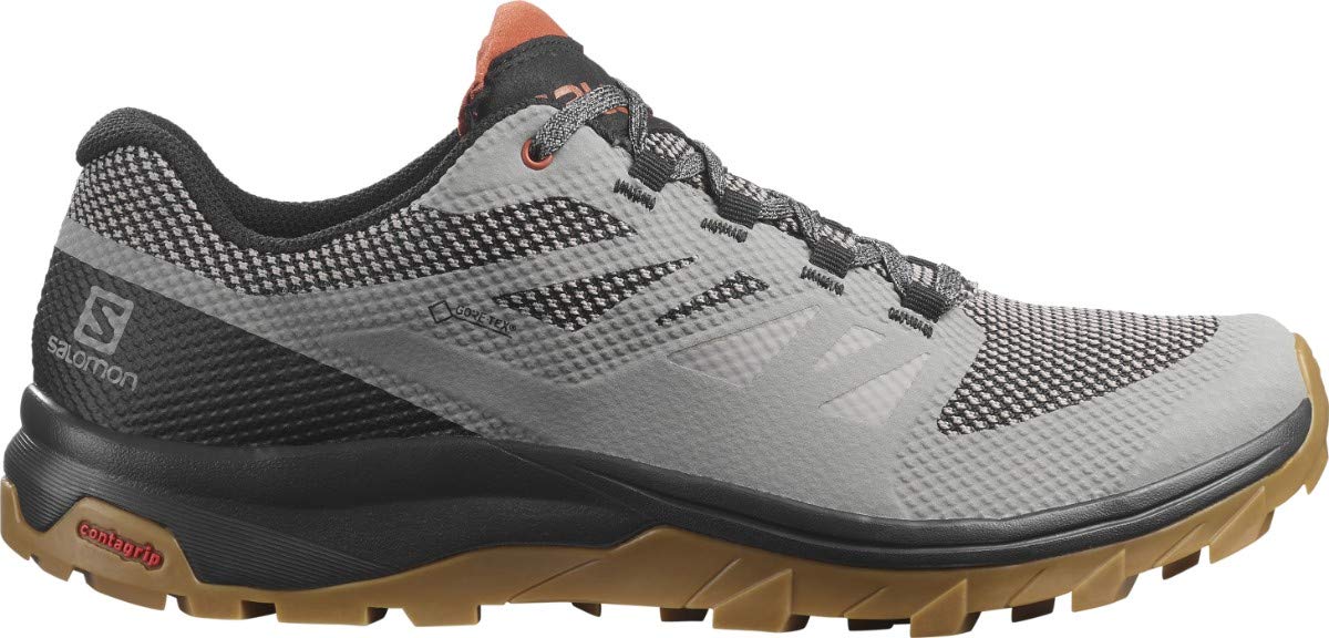 Salomon Outline Gore-TEX Hiking Shoes for Men, Frost Gray/Black/Burnt Brick, 7