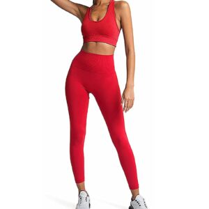 Beaufident Workout Sets for Women Active 2 Piece Seamless Matching High Waist Yoga Set Gym Outfits Candy Red