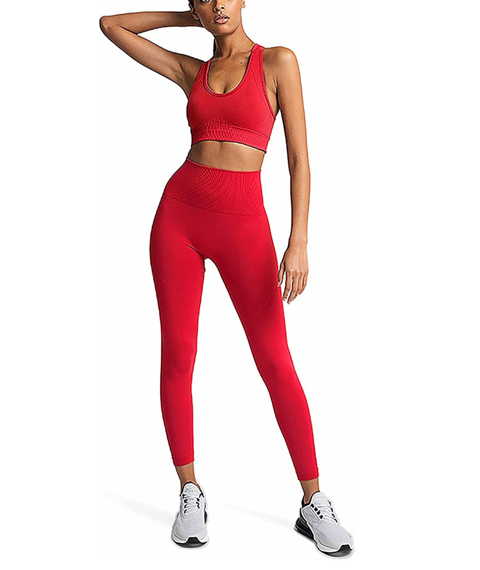 Beaufident Workout Sets for Women Active 2 Piece Seamless Matching High Waist Yoga Set Gym Outfits Candy Red